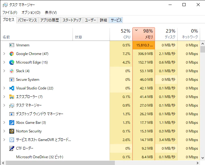 タスクマネージャー:プロセス